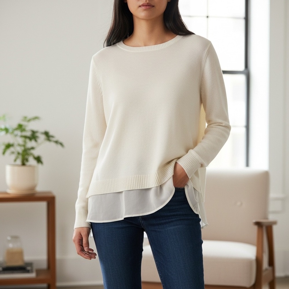 Crofts & Barrow Womens Off White Cream Crew Neck Sweater Neutral‎ Size XL NWT